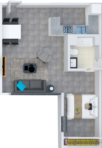 Floor plan for 1 bed, 1 bath, 810 sqft